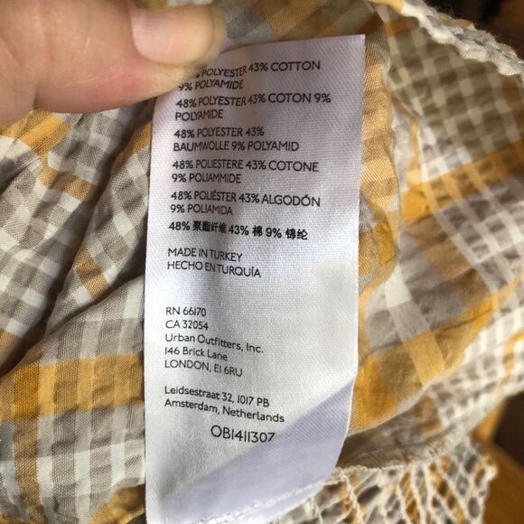 Anthropologie Maeve Yellow Plaid Square Neck Smocked Balloon Sleeve Top - XL - Picture 11 of 11